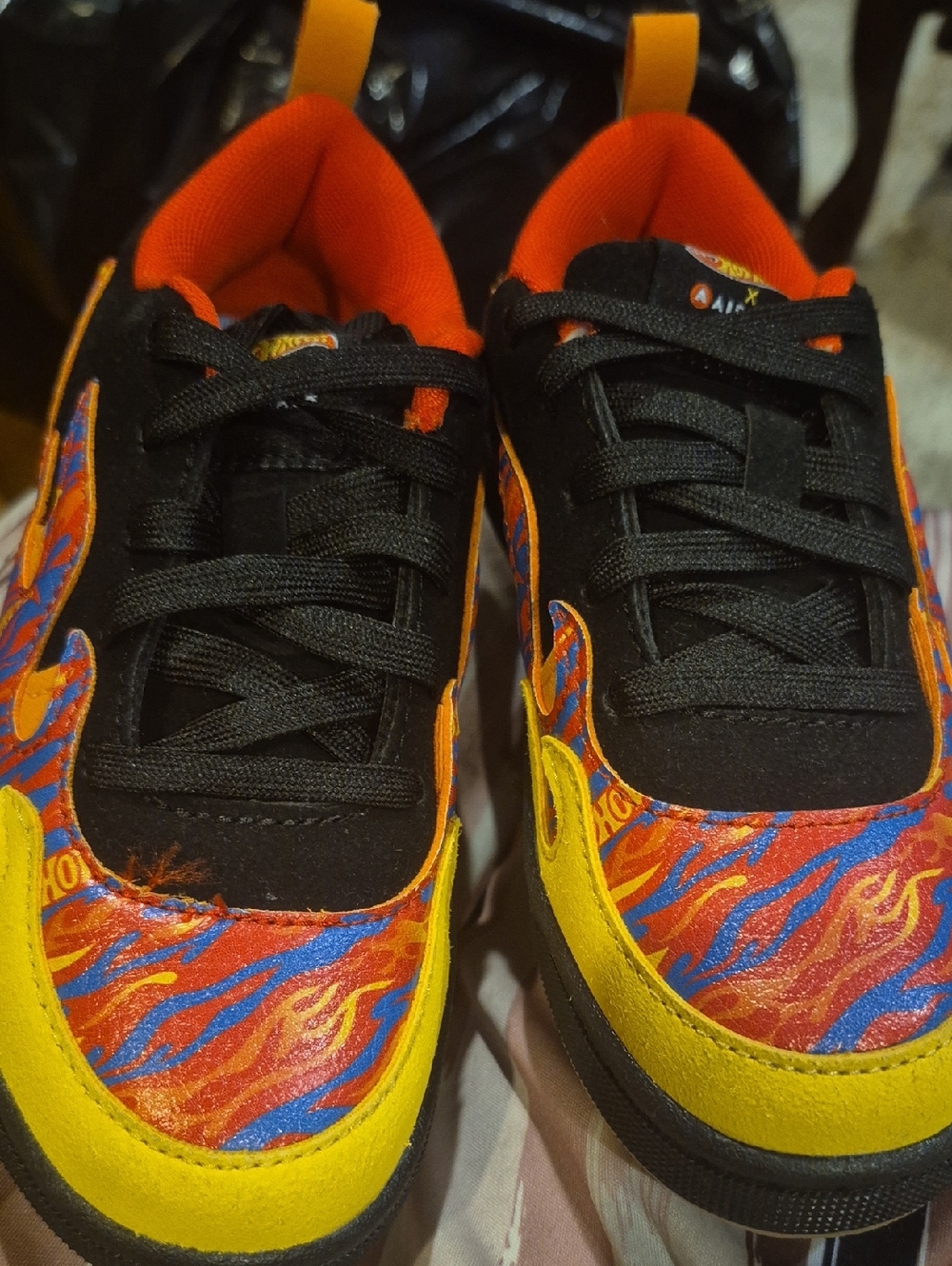 NEW---Kids Black Sneakers with Orange Flame Accents and Yellow Trim